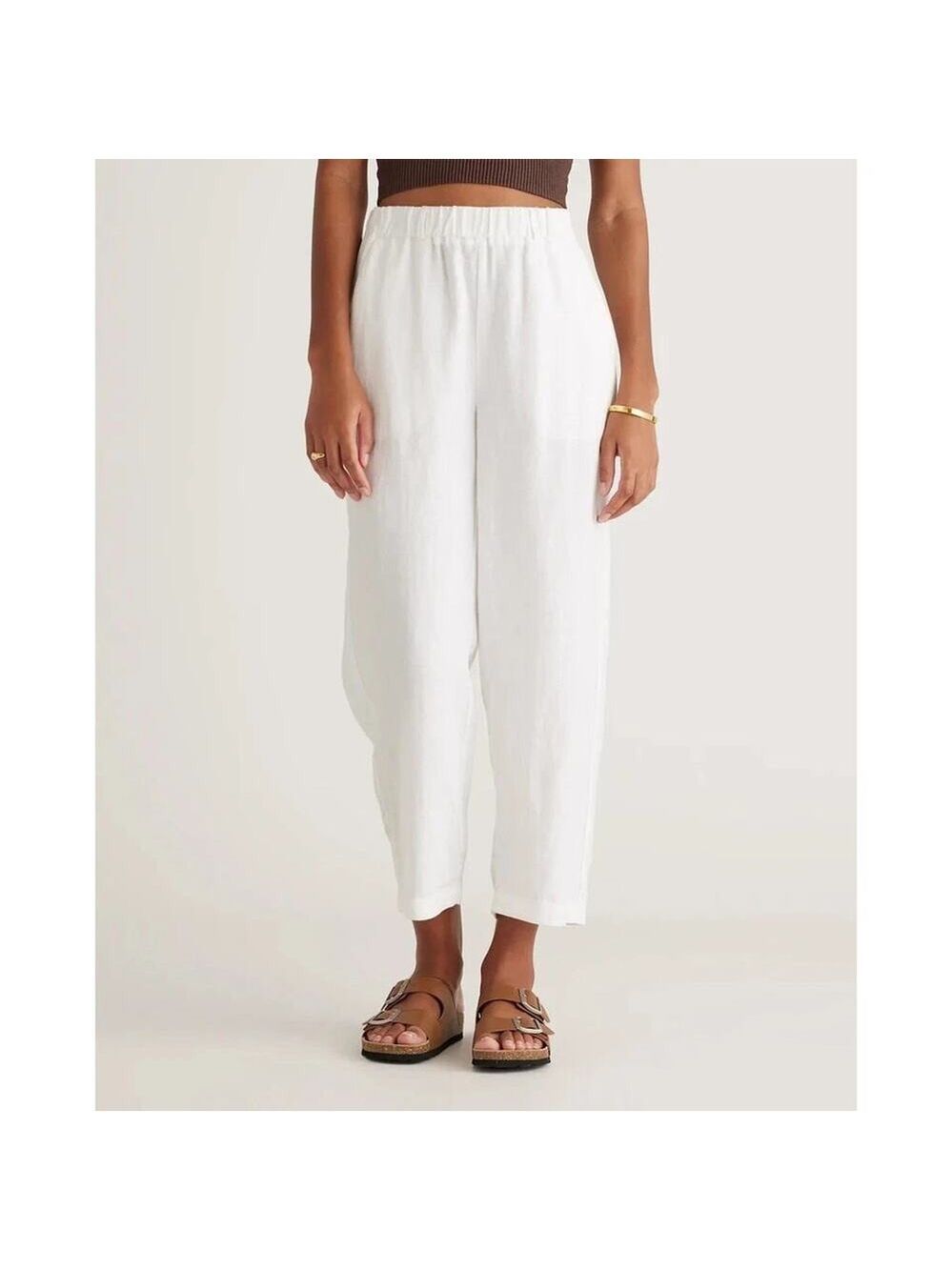 NWT Quince 100% European Linen Pants Womens Large White Pull On Resort Beach